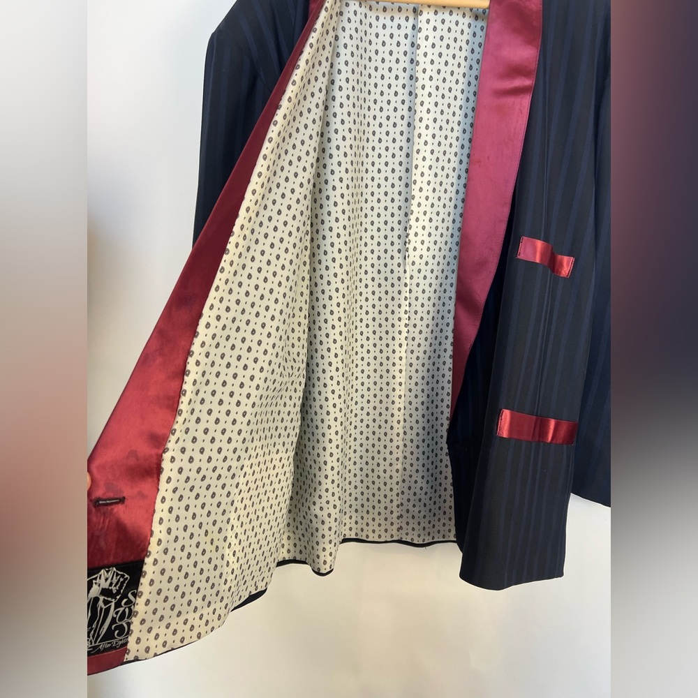 Vintage 80s “After Eights” Double Breasted‎ Striped Evening Jacket Britain - Picture 11 of 16